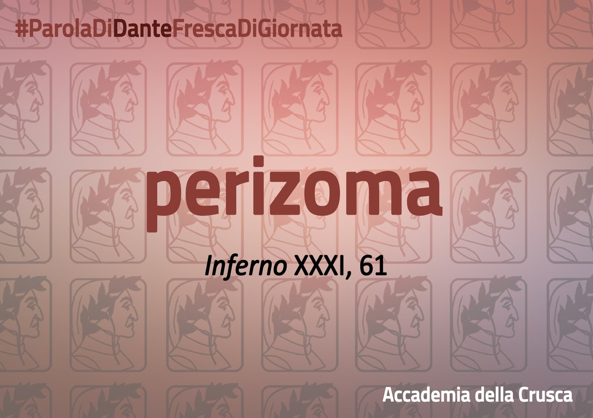 #ParolaDiDanteFrescaDiGiornata 🌿📕
perizoma
(Inferno XXXI, 61)

"[...] sì che la ripa, ch'era perizoma
dal mezzo in giù, ne mostrava ben tanto
di sovra, che di giugnere a la chioma [...]"

#accademiadellacrusca #dante #dante700 #dante2021