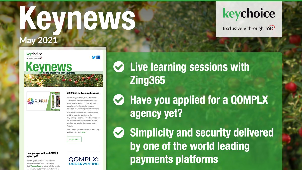 Look out for this month’s Keynews, brokers. Our training partners, <a href="/zing365club/">Zing365</a>, are now offering live learning sessions, apply for an agency to take advantage of our WonderCover Cyber + Terrorism product from <a href="/QOMPLX/">QOMPLX</a>, plus take a look at our <a href="/GlobalPayInc/">Global Payments Inc.</a>  factsheet.