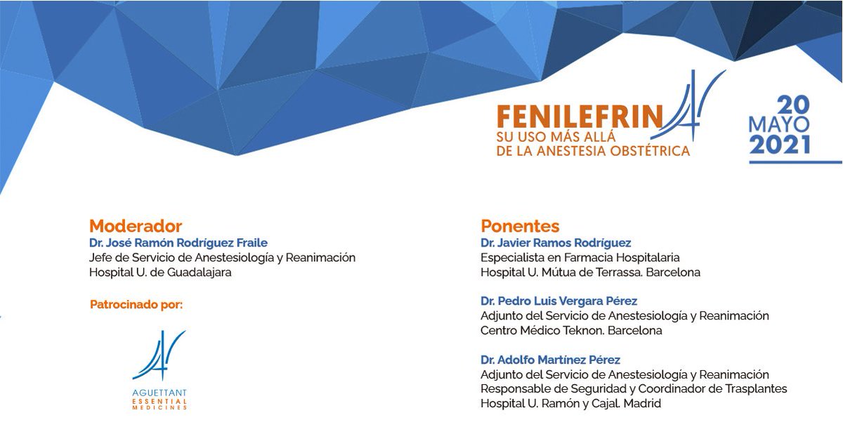 ¡Estas a tiempo de inscribirte en #FENILEFRINA2021 un webinar GRATUITO sobre el uso de la fenilefrina en #anestesia no obstétrica! Aprende con los ponentes de lujo con los que contamos 👉🏼 JUEVES 20 MAYO de 17 a 18:10 en #FormatoVirtual 🔗 bit.ly/2S7ZTag <a href="/LaboAguettant/">Laboratoire Aguettant</a>