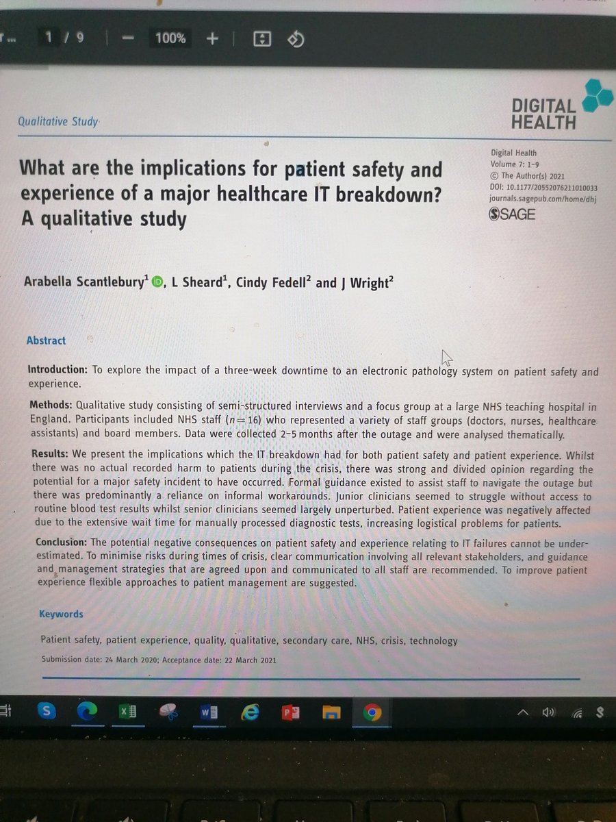 ArabellaScants's tweet photo. Technology is great, but what happens when it fails? Read all about the implications of a major healthcare IT breakdown in our latest paper in @DigitalHealthJ
Open access link: https://t.co/0jAvpLX3q3
@Laurainbradford @docjohnwright @CindyFedell #ehealth #patientsafety https://t.co/fOQdu1mUdf