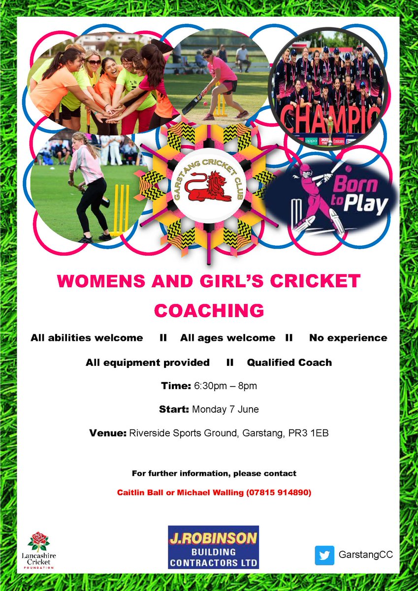 Ladies Cricket 

Girls/ladies are you looking to get active and try a new sport in a fun and safe environment, we have just the thing. We are looking at setting up a 10 week "Introduction to Cricket" 

🏏Fun, action packed sessions
🏏No cost 
🏏No experience necessary