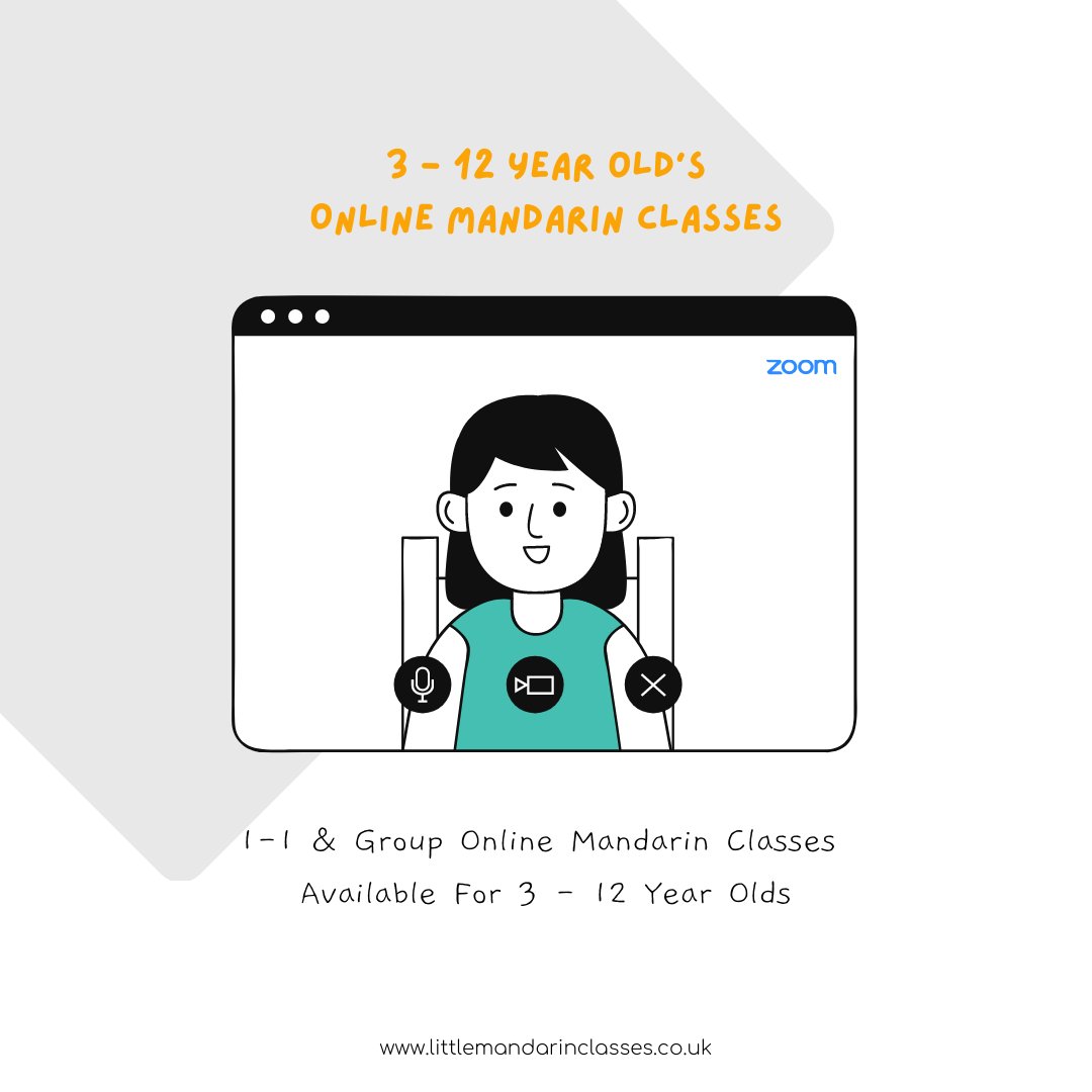 Your child can now learn Mandarin Chinese online. Our interactive virtual classes teaches 3 - 12 year olds vocabulary they can use on a daily basis.

We have private one to one or group online classes available.

For more information, visit littlemandarinclasses.co.uk/online.