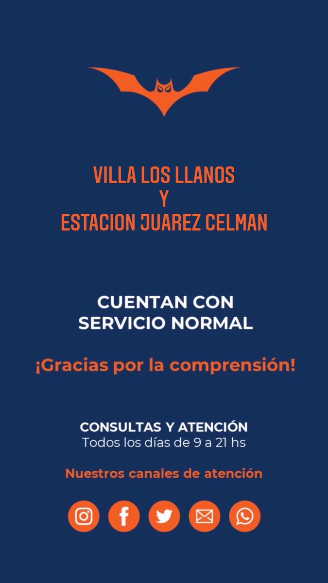 Villa Los Llanos y Estacion Juarez Celman, cuentan con servicio normal.