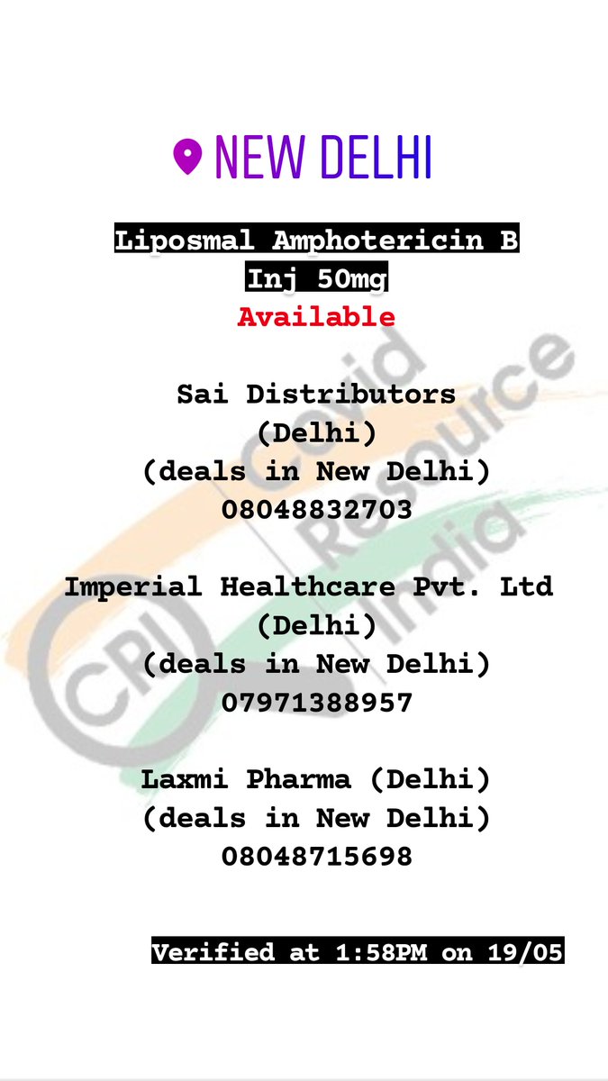 CovidResIndia's tweet photo. Delhi Amphotericin-B Injection available.
#Verified 
#Delhi #AmphotericinB #Amphotericin #Available #CovidMedicines #NewDelhi #NCR #DelhiNCR #DelhiFightsCorona
#DelhiCovid #Covid #IndiaFightsCorona  #Covid19IndiaHelp #CovidHelp #CovidResources https://t.co/pSEm78CPqB