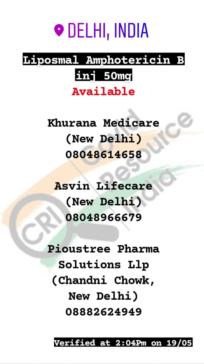 CovidResIndia's tweet photo. Delhi Amphotericin-B Injection available.
#Verified 
#Delhi #AmphotericinB #Amphotericin #Available #CovidMedicines #NewDelhi #NCR #DelhiNCR #DelhiFightsCorona
#DelhiCovid #Covid #IndiaFightsCorona  #Covid19IndiaHelp #CovidHelp #CovidResources https://t.co/415NXjFWUc