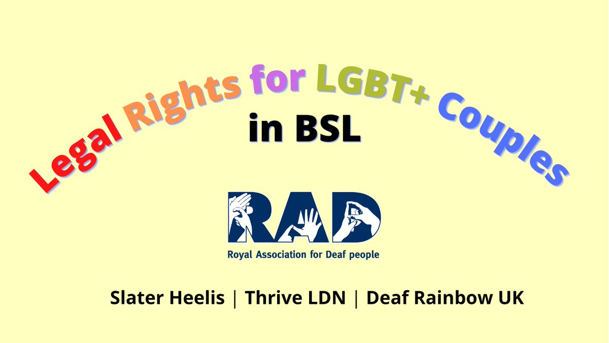 SlaterHeelisLaw's tweet photo. TONIGHT!
We, along with @royaldeaf @DeafRainbowUK and @ThriveLDN are coming together to provide legal advice for lgbt+ couples in #BSL.
Find more information here: https://t.co/BjIZixoGux
To book, email talkmore@royaldeaf.org.uk
#LGBTDeaf #LGBTCouples #LGBTLegal https://t.co/LrQ5CkYloJ