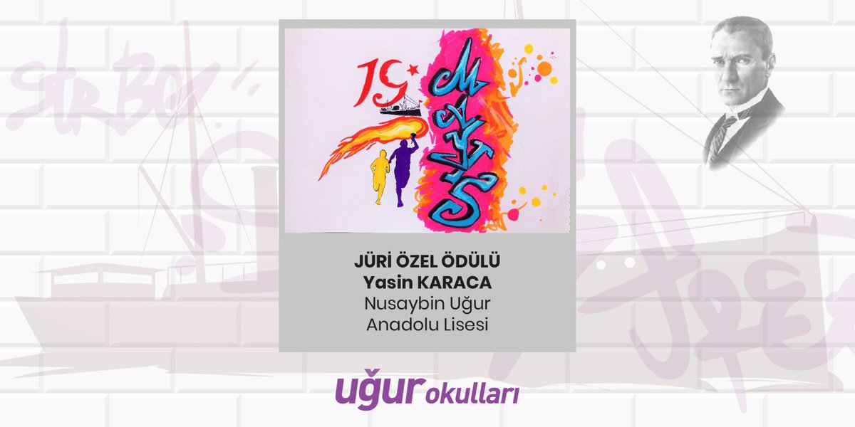 'Gençlerin Gözünden #19Mayıs' Graffiti Yarışması'nda derece elde eden öğrencilerimizi tebrik ediyoruz! 🏆 👏

Tüm öğrencilerimize ait eserlerin yer aldığı resim sergimizi ziyaret etmek için tıklayın 👉 bit.ly/Ugur-Okullari-…

#UğurdaSanatVar