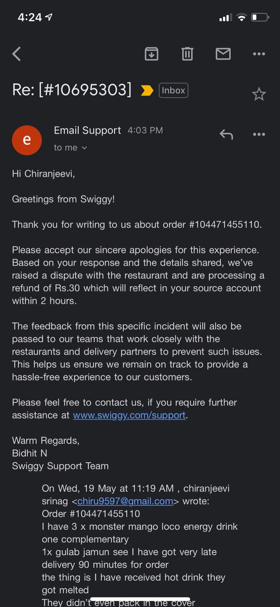chiranjeevi565's tweet photo. @SwiggyCares @swiggy_in 
See. I have placed an order in the swiggy 
Order #104471455110
They didn’t even pack in the cover 
I have got product after placing 85min And the worst thing is I got 30rupees refund purchasing product of 250 rupees We need our back money original source https://t.co/QtqTD1acU6