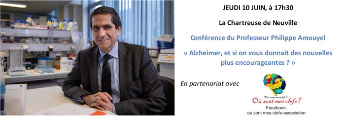 Jeudi 10 juin à 17h30 (accueil à 17h15), conférence du professeur <a href="/P_Amouyel/">Philippe Amouyel</a> <a href="/chartneuville/">chartreusedeneuville</a> professeur de santé publique au <a href="/CHU_Lille/">CHU de Lille</a> directeur inserm 1167 campus de <a href="/PasteurLille/">Institut Pasteur de Lille</a> et <a href="/StopALZ/">Fondation Alzheimer</a> autour de la #prévention de la maladie #Alzheimer
