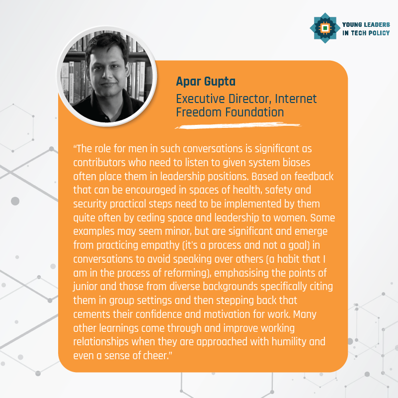yltfellowship's tweet photo. @apar1984 believes that men can play a vital role in pushing the cause of inclusivity forward and we strongly agree. Join YLT Coversation: Tech Policy and Gender on May 21, 5 PM. @internetfreedom 
Sign up:  https://t.co/cP3o98Rfkk https://t.co/EWkI2HyYjN