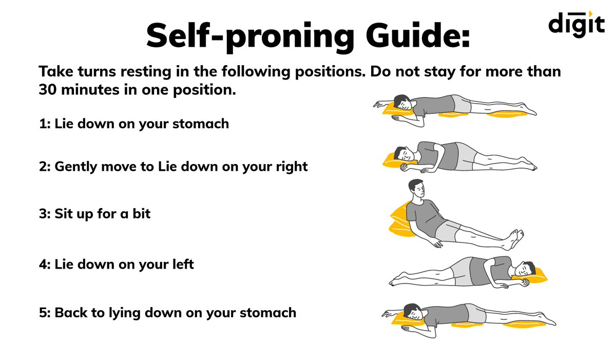 heydigit's tweet image. #Proning is a measure recommended by experts worldwide, in case of a drop in oxygen levels below normal (&amp;lt;95).
Here’s a step-by-step guide to help you. You can also read this bit.ly/3vZoNru for more info. In case of any other questions, ask us!
#GoDigit #DigitSimplifies