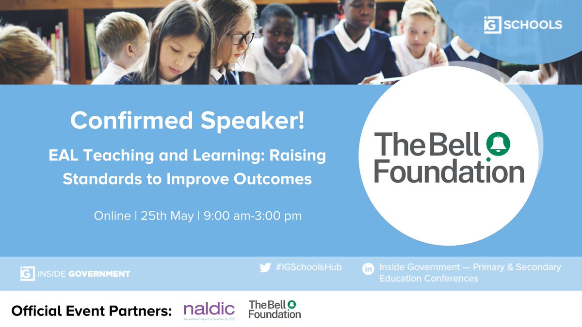 IG_Schools's tweet photo. We're thrilled to have @BellFoundation joining us as a speaker and as an official event partner at next week's virtual #EAL Teaching &amp; Learning Forum!

Find out more and register your spot here: https://t.co/lh8tNhBSl3 #BellFoundation https://t.co/MMJnre8ppn