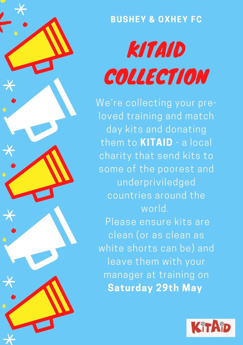 We’re collecting your pre-loved training and match day kits and donating them to Kitaid!