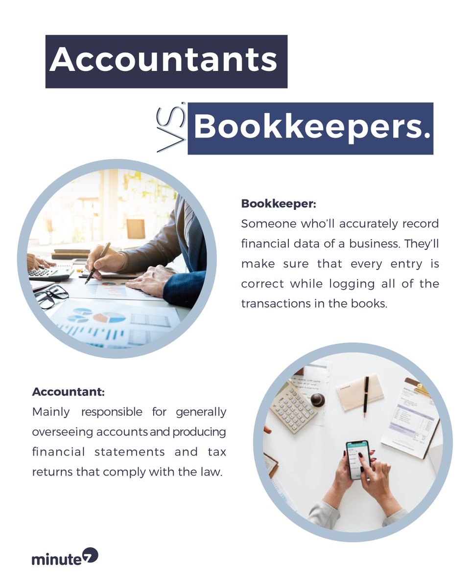 Minute7Inc's tweet image. Accountants and bookkeepers are not necessarily the same thing. 

If you&apos;re new to the bookkeeping world, use this article by @EasyBooksApp as a guide. 

Read the article here: buff.ly/33WTNwb