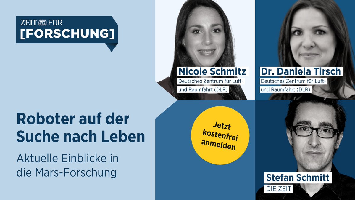 Wie ist der aktuelle Stand in der Mars-Forschung? 🔴🧐 Nicole Schmitz und Daniela Tirsch vom DLR-Institut für Planetenforschung geben euch bei #ZEITfürForschung im Gespräch mit <a href="/cerlin/">Stefan Schmitt (hier nicht mehr aktiv)</a> ein Update. Start: 9.50 Uhr. ⏰
Jetzt noch schnell kostenlos anmelden: 
verlag.zeit.de/veranstaltunge…