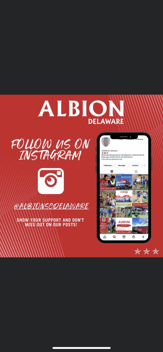 Show your support and don't miss out on our posts; follow us on Instagram 😃 @ALBIONSCDELAWARE 📲 instagram.com/albionscdelawa… . . . #ALBIONDelaware #ALBION_SC #WERALBION #ALBIONNation #youthsoccer #soccer #developmentsoccer #Delaware #soccerindelaware