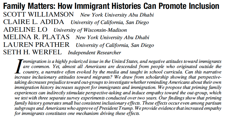 MedEmpathy's tweet photo. Can priming ppl to think about their family history impact perspective-taking &amp; improve outlook on migrants? "Yes" Building empathy is possible! @scottrw630 @ClaireAdida @laurenrprather @melinaplatas @adelineylo @SethWerfel https://t.co/wXBNaePSJu #MedTwitter #NarrativeMedicine https://t.co/Y0twt7Gjis