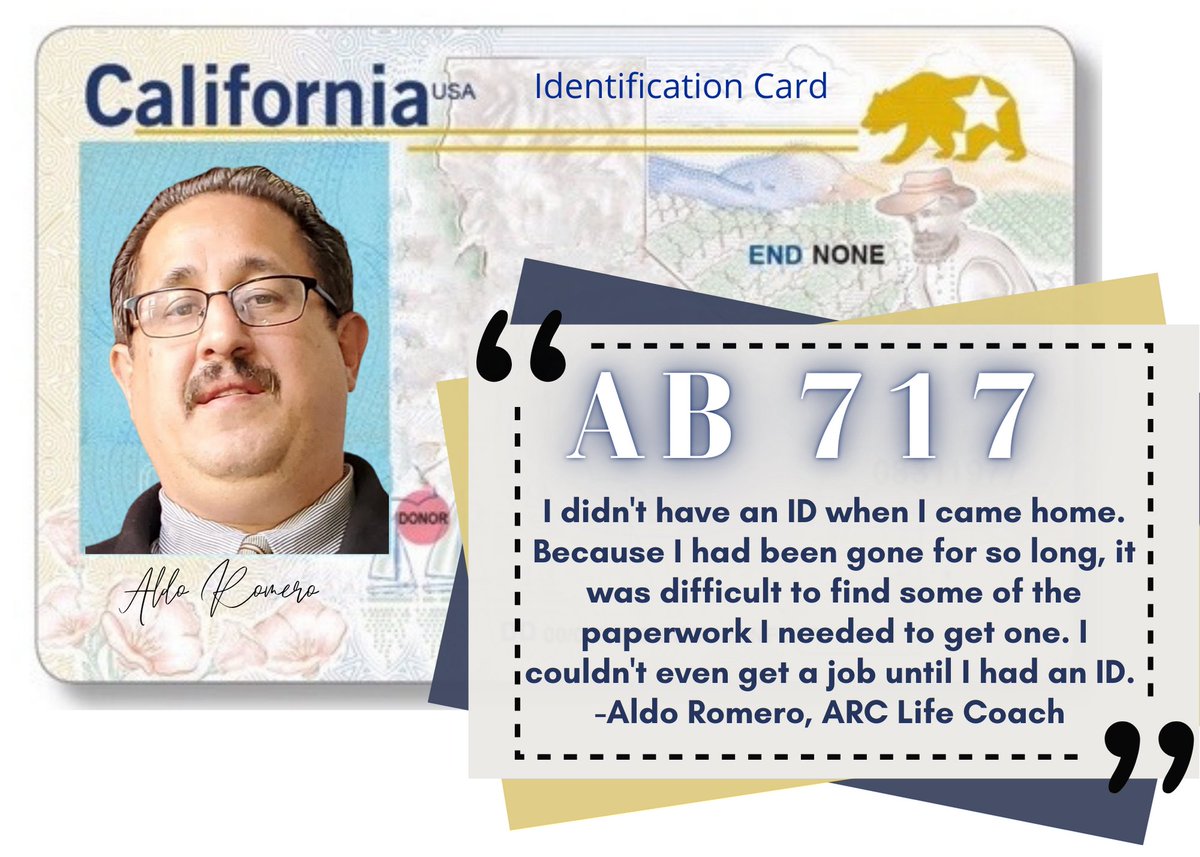 AntiRecidivism's tweet photo. Coming home with a photo ID validates that a formerly incarcerated person is now a community member of California & helps them reenter society with their dignity restored. A yes on #AB717 will help future community members, so they don’t face the same barriers as Aldo did. https://t.co/yJ0fFWFF4m