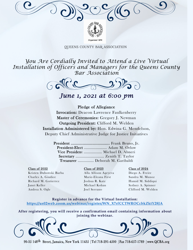 Virtual Installation, June 1, 2021, at 6:00 pm conta.cc/3ynU2hZ