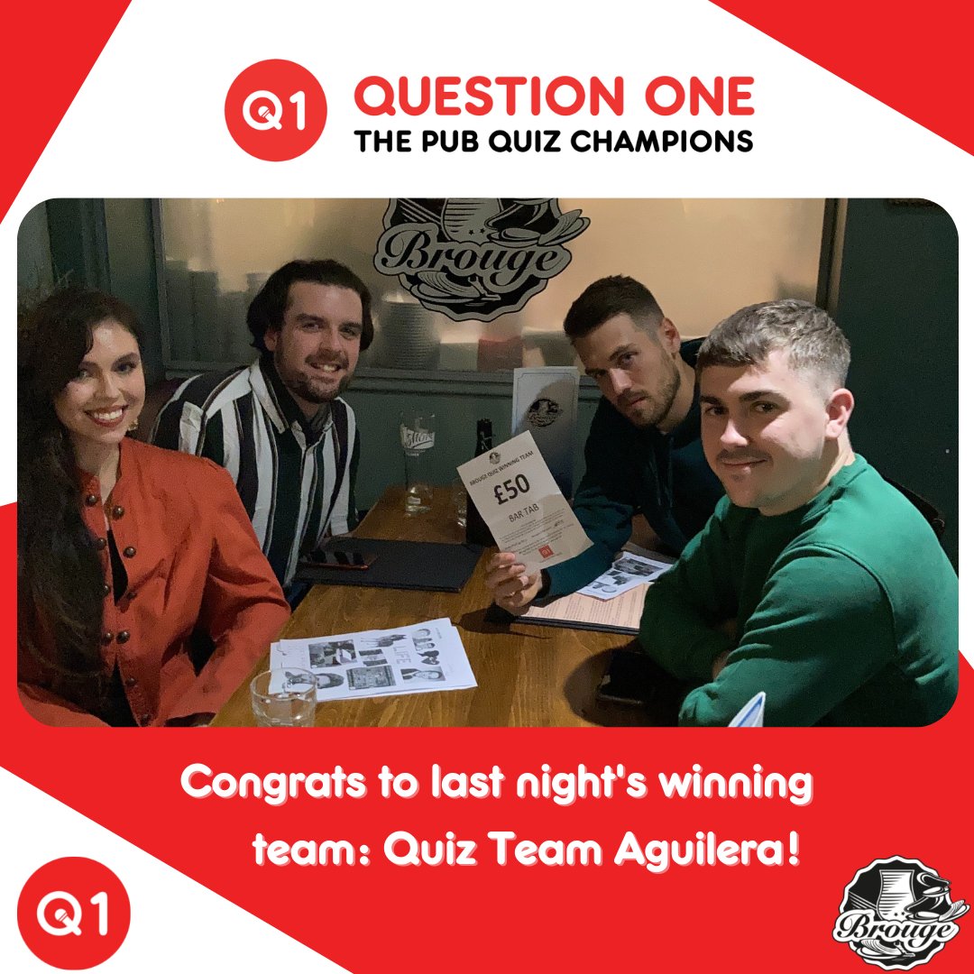 QuestionOneQuiz's tweet photo. We returned with a BANG @BrougeTW2 last night!

Well done to our winners Quiz Team Aguilera &amp; congrats to "Question Ones NO 1 fans" for winning a £100 SURPRISE JACKPOT! 

#quiz #pubquiz #trvia #quiznight #supportlocal  #gastropub #surrey #surreylife #twickenham https://t.co/6c3yPTIxeZ