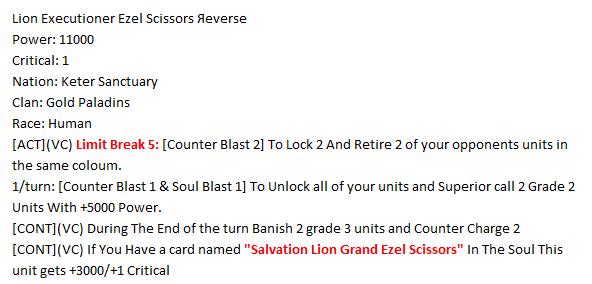 BearForceCubHQ's tweet photo. Lion Executioner Ezel Scissors "Π―everse" Updated Skill
#VanguardZero #CardfightVanguard #CFVGZero #CFVZero #CFVG #GoldPaladin #KeterSanctuary https://t.co/9vrYTKNuju