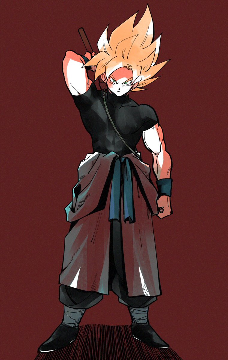 super saiyan 1boy male focus solo red background blonde hair spiked hair  illustration images