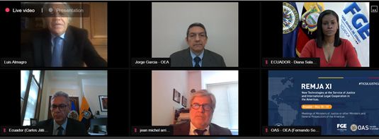 Ecuador_OEA's tweet photo. Concluye exitosamente #REMJAXI con la participación del Secretario General @Almagro_OEA2015 quien saluda liderazgo Ecuador 🇪🇨 en el proceso y conclusión del encuentro ministerial, en particular la conducción por la señora Fiscal General @DianaSalazarM2. @OEA_Justicia @OEA_oficial https://t.co/3RK5aEEoSF