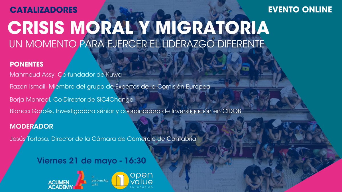 👉Las 2 cohortes de #fellows de <a href="/AcumenAcademy/">AcumenAcademy</a> se unen para debatir sobre el tema de actualidad que nos acompaña: la crisis #migratoria. 
Participan perfiles diversos: emprendedores sociales, investigadores y miembros del sector público. 

🗓️21/05-16h30 📍 cutt.ly/Ub2ktfG