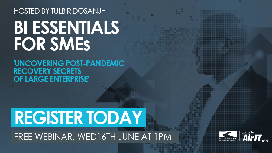 📊 We're excited to launch our new #BIessentials webinar! Air IT's business intelligence expert, Tulbir, will explain how business intelligence can help you leverage your data and recover from the pandemic more quickly. ➡️ Find out more and sign up here: bit.ly/3w9KgOu