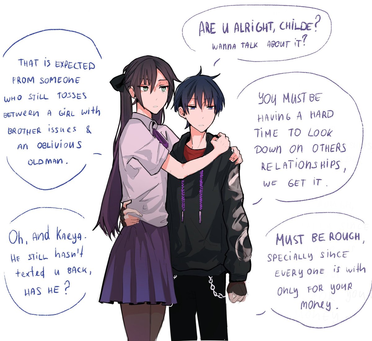 Before i leave for the comms there is this "comic" i did some time ago, when i wasn't rlly feeling well &amp; CLIP STUDIO literally told me PAY OR LEAVE ꒦ິᴗ꒦ີ 
So I temporary went with Procreate, but maybe it won't hurt to leave it here, donwt take it srsly plws 