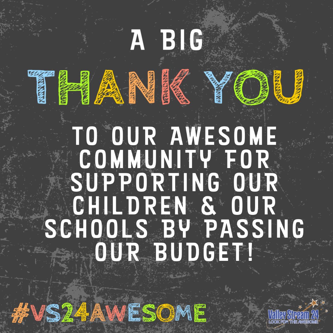 Valley Stream 24 School District (@vs24district) on Twitter photo Thank you to our #awesome VS24 community for helping pass our 2021-2022 Budget!
#LookForTheAwesome #VS24
<a href="/DonSturz/">Don Sturz</a> <a href="/ValleyStreamBAS/">Brooklyn Avenue School</a> <a href="/ValleyStreamRWC/">Robert W. Carbonaro School</a> <a href="/ValleyStreamWLB/">William L. Buck School</a> Thank you to our #awesome VS24 community for helping pass our 2021-2022 Budget!
#LookForTheAwesome #VS24
<a href="/DonSturz/">Don Sturz</a> <a href="/ValleyStreamBAS/">Brooklyn Avenue School</a> <a href="/ValleyStreamRWC/">Robert W. Carbonaro School</a> <a href="/ValleyStreamWLB/">William L. Buck School</a>
