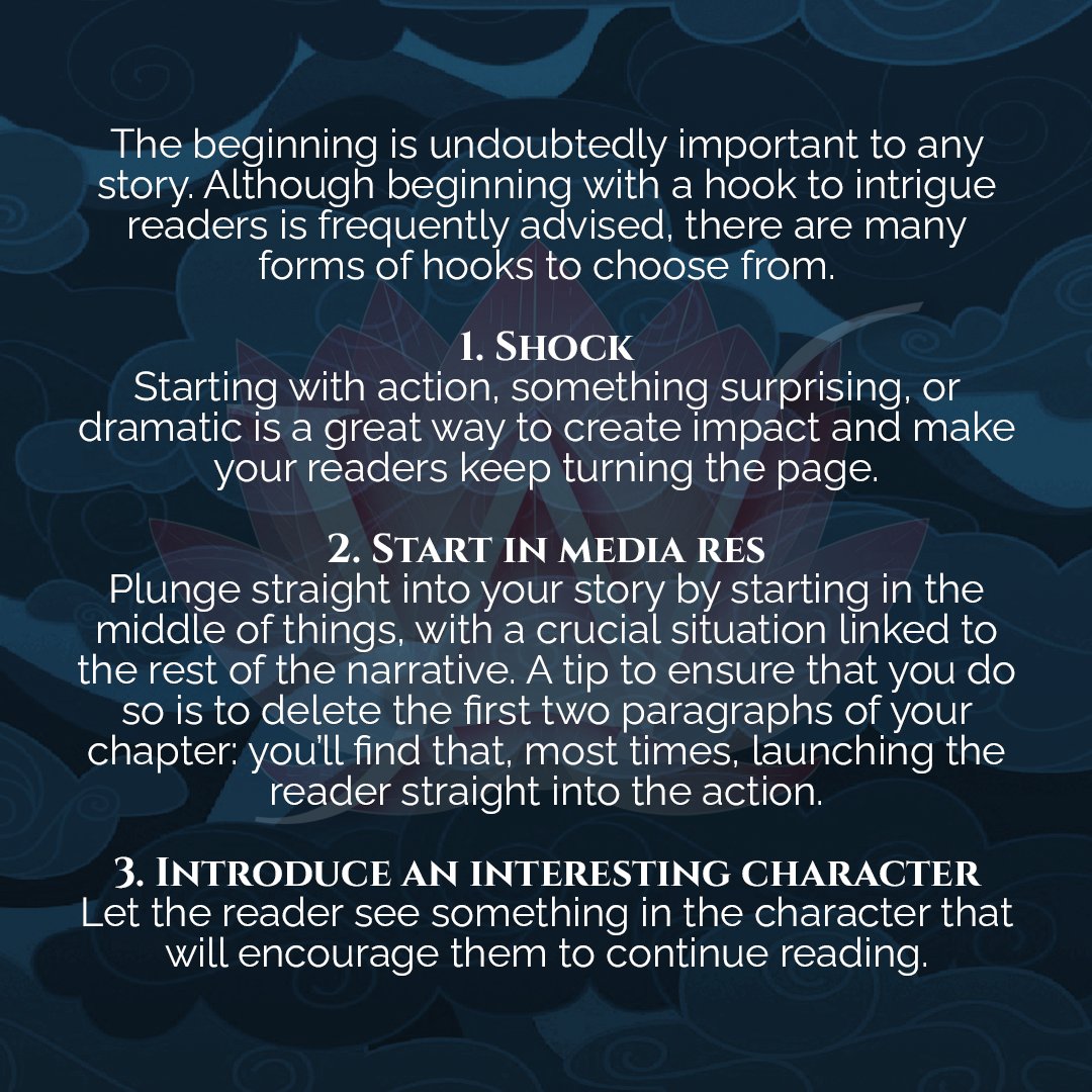 WriterVana's tweet photo. #tuesdaytips How to hook readers from the first line?

#writervana #tipsandtricks #howto #firstnovel #amwriting #writer #writingcommunity #writing #writerscommunity #writersclub #write  #author #authors #writerslife #authorslife #tips #howtowriteanovel #howtowriteabook https://t.co/2fu8sgKxEQ