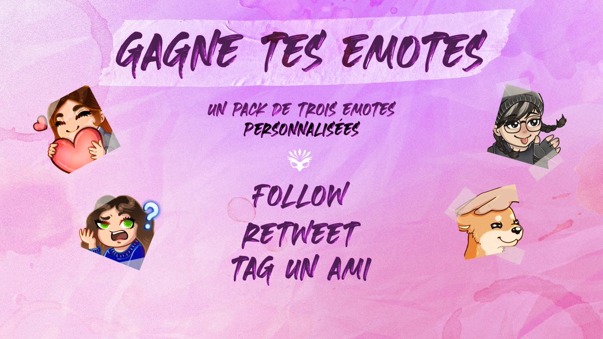 🌸Un peu de joie dans ce monde en vous offrant l'opportunité de gagner un pack d'emotes personnalisées!
≈≈≈

🌸Ce pack contient 3 emotes de ce que vous voulez !
≈≈≈

🌸Parfait pour les débuts d'un ou une streameur(euse) !
≈≈≈

J'espère que ce petit giveaway vous plait 💜