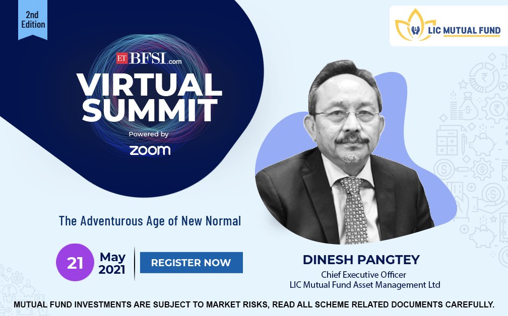 licmutual's tweet photo. Watch Mr. Dinesh Pangtey, our Chief Executive Officer in interesting Panel Discussion on "Building Customer Wealth on Digital" at 2nd ETBFSI Virtual Summit on 21 May.
Register Now: https://t.co/vowJVzdb26
#LICMF #MutualFund #ETBFSIVirtual #bfsi #NewNormal https://t.co/QMVOItSqmw
