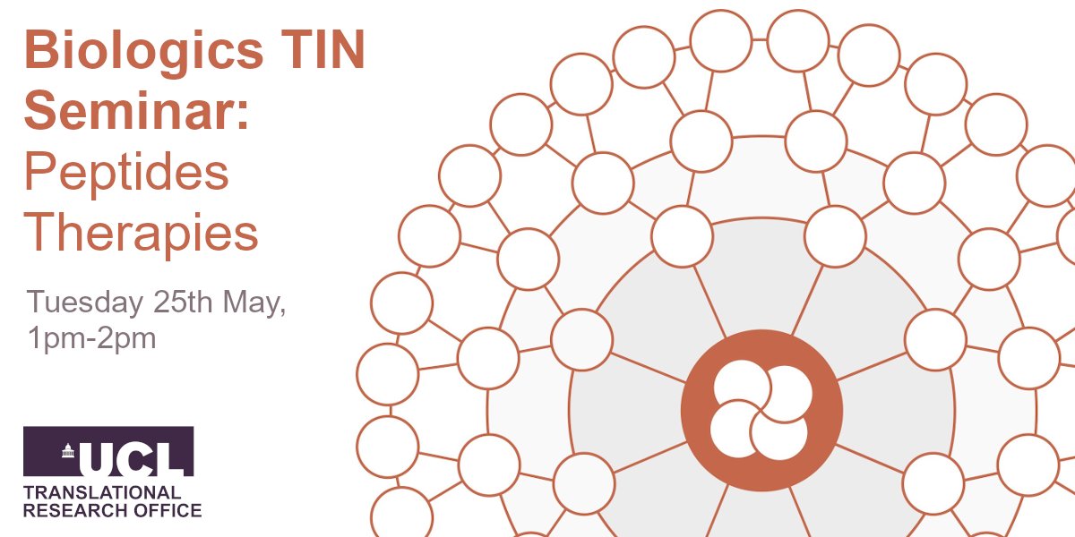 Join our fourth Biologics TIN Seminar on Tues 25 May, 1-2pm, where Prof. Paul Dalby, Dr Laurent Dupays, Prof. Alethea Tabor and Prof Anisur Rahman will discuss their experiences in peptide therapies at UCL. Full info - eventbrite.co.uk/e/biologics-ti…