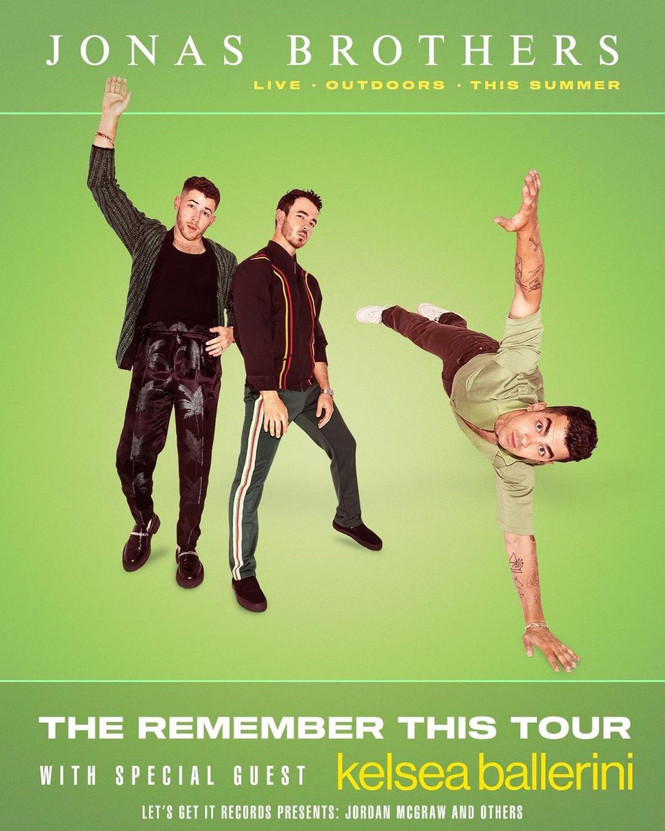 nickjonas's tweet image. We're hitting the road this summer and going back on tour AND we're bringing @kelseaballerini with us!! Can't wait to get back on stage and perform for you guys with my brothers. #RememberThisTour tickets go on sale May 27th!