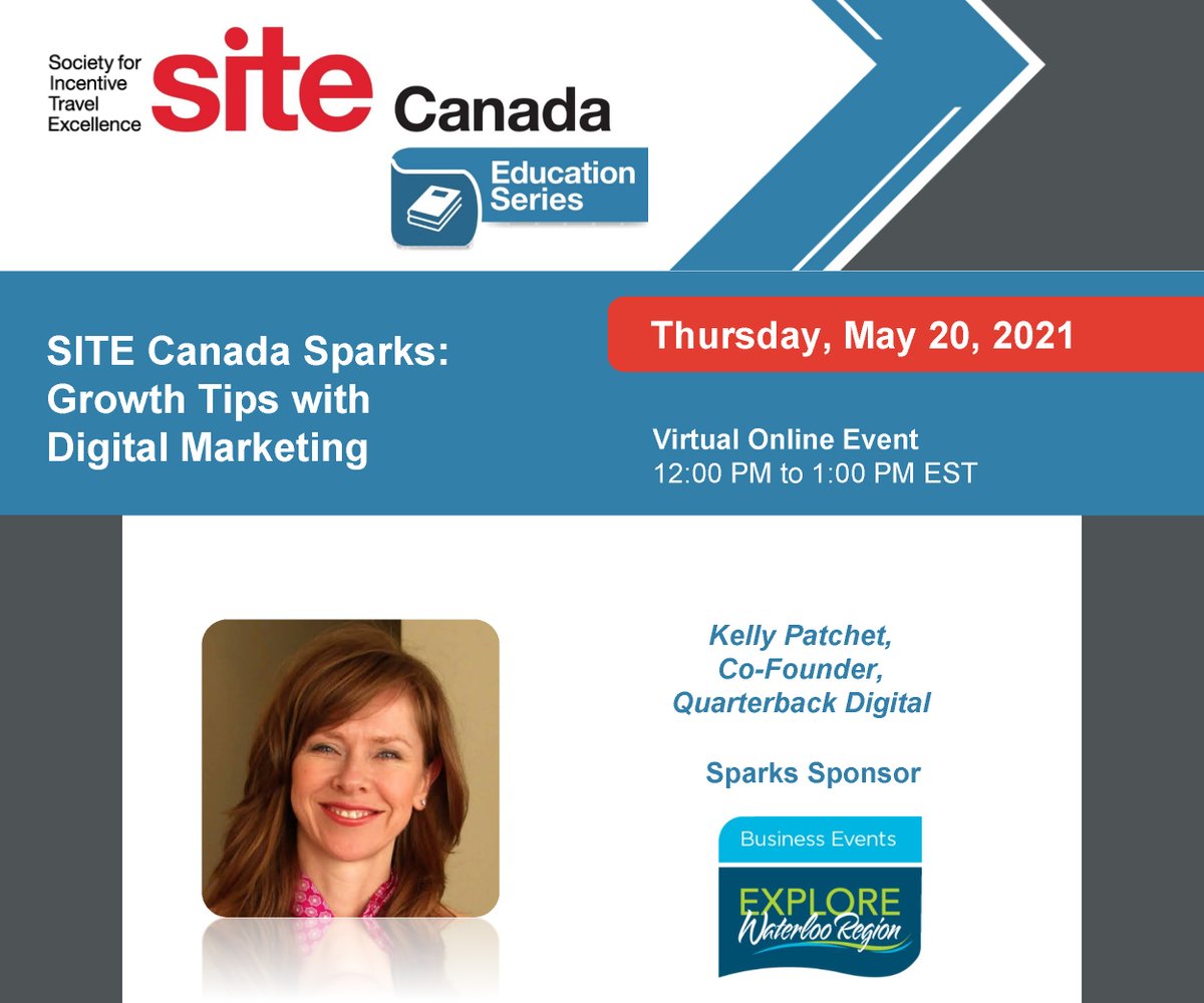 sitecanada's tweet photo. Business is ramping up - time to sharpen those digital marketing skills! Join us on May 20 for a SITE Canada Sparks session you don't want to miss. https://t.co/8fCfr9EgnJ  Thanks to our Sparks sponsor @ExploreWR. #sitecanada #eventprofs #siteunite https://t.co/KYqTHoEGp4