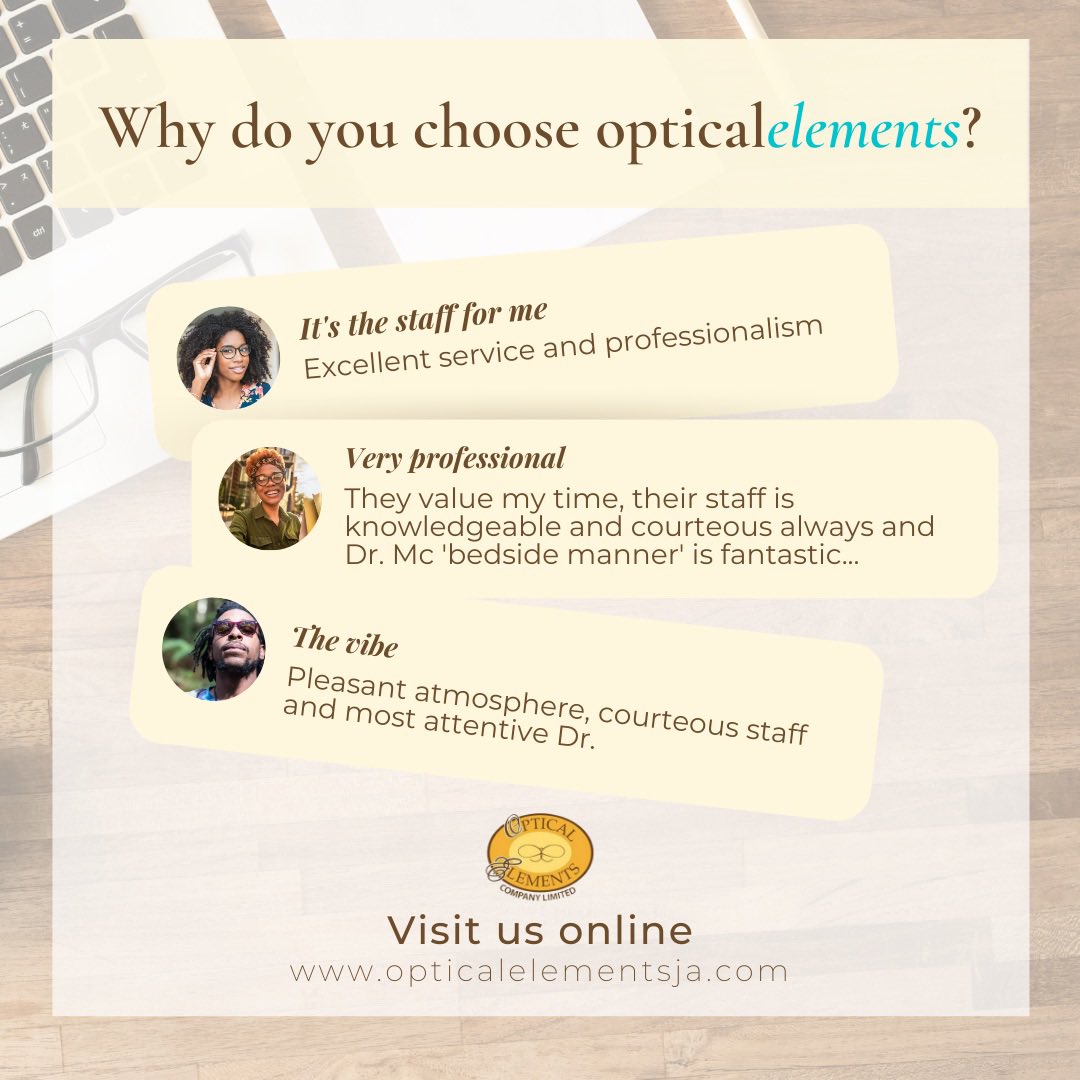 OpticalElements's tweet image. Not tryna brag, but our #eyecons are 🤩. Always humbled by the positive feedback you send our way 🙏🏾.

If you haven’t had the #opticalelements experience yet, visit opticalelementsja.com to schedule your appointment today!

Can’t wait to see you 😎.