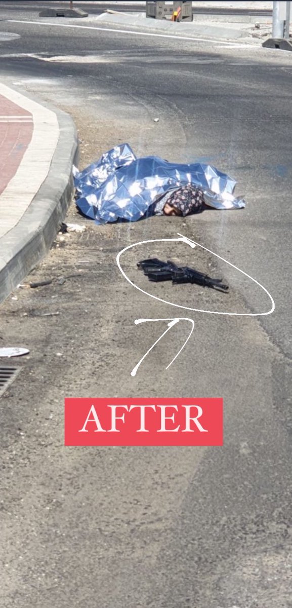 mohnad_hass's tweet photo. Israel shoots a Palestinian woman for allegedly trying to carry out a shooting attack in the settlement of Kiryat 4 near Hebron, but look how they put weapons next to her and falsify the truth!  This is a small part of their crimes 
#PalestineWillBeFree https://t.co/gXNzztstdD