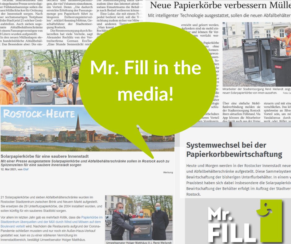 The installation of several Mr. Fill smart waste bins has not gone unnoticed by the media in Rostock. In several newspapers, the smart waste solutions of Mr. Fill were highlighted. Mr. Fill is very proud to make a city like Rostock smarter!