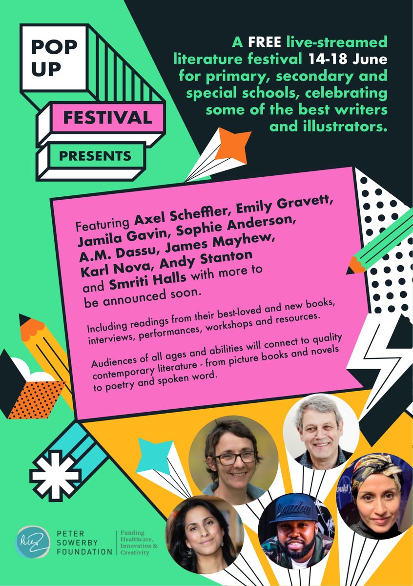We're delighted to be supporting @PopUpFestival's Literature Festival on 14-18 June! 📖

The programme is absolutely jam-packed, with 21 author events schools can now register for:  bit.ly/3uuqUTE

#SummerOfReading #Literacy #edutwitter