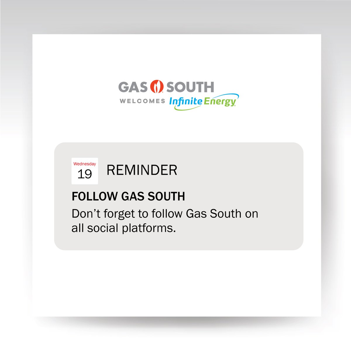InfiniteEnergy's tweet image. Hey Infinite Energy friends, are you following Gas South
yet? That’s where you’ll see the latest company updates,
announcements and other important information going
forward. Follow @GasSouth today—together, we’re better.