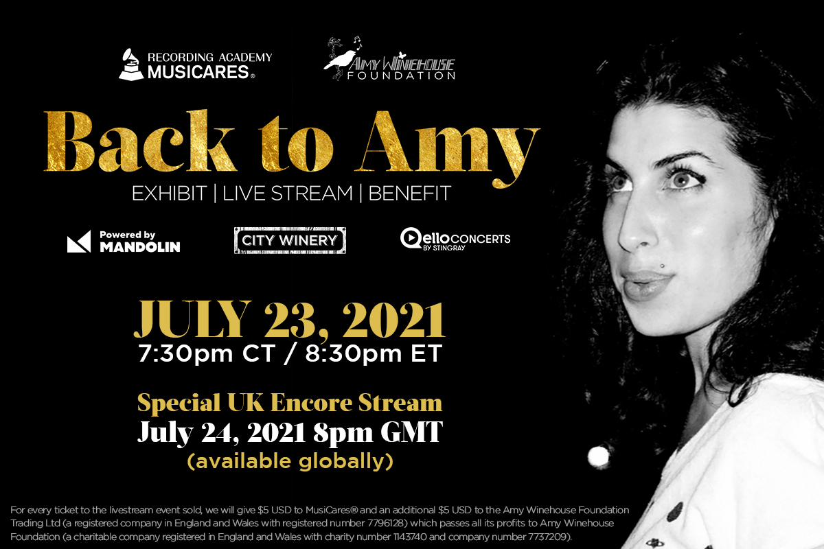 CityWineryBOS's tweet photo. Join us for #BackToAmy, a celebration of Amy Winehouse on July 23rd. Marking 10 years since her passing, #BackToAmy benefits @musicares and @amysfoundation. Join this 3-hour "festival style" event w/ tributes + inspo from some of today's stars. Livestream: https://t.co/oIYvWgirka https://t.co/pxr8SP6tFy