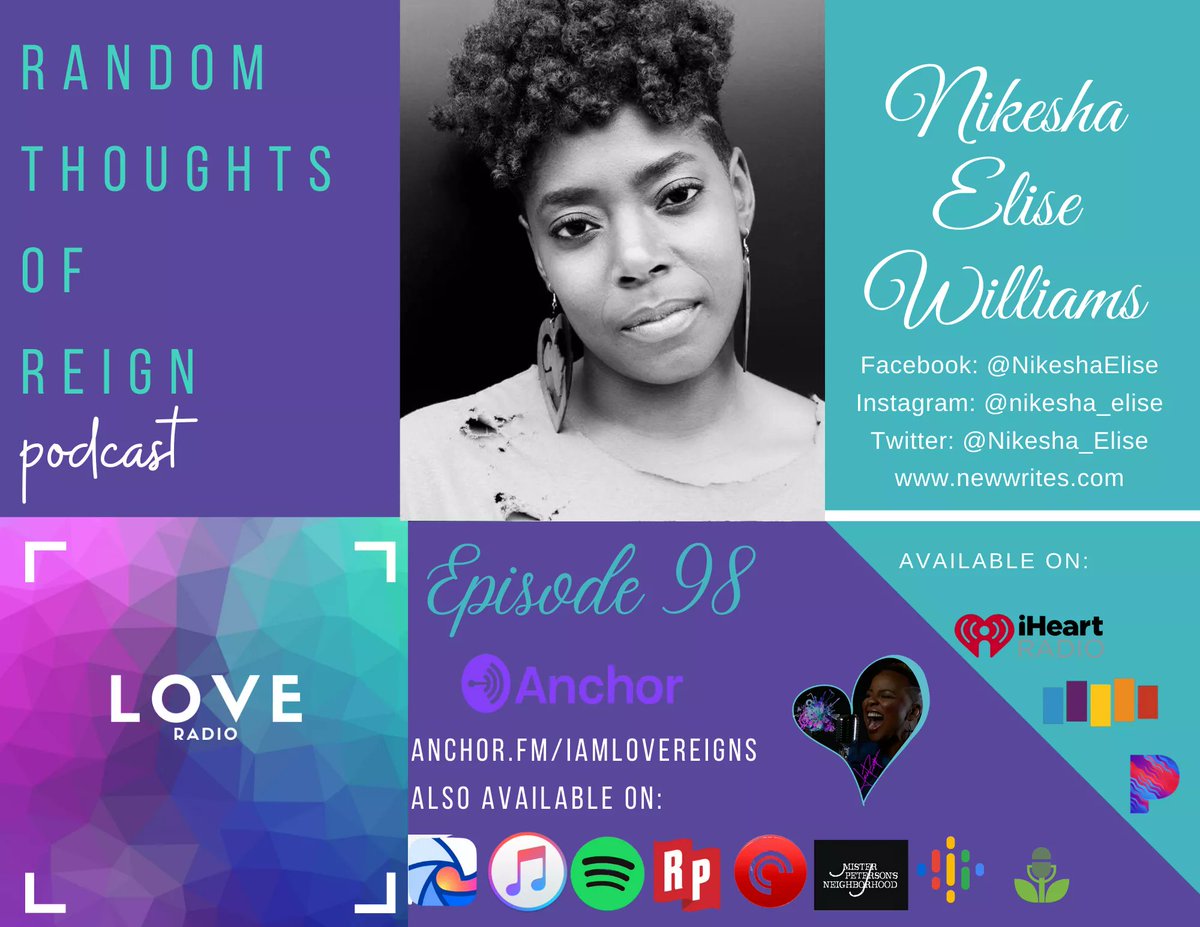 LoveReignsPod's tweet photo. New episode alert ft. @Nikesha_Elise
https://t.co/oYWPpU7oA3
#RandomThoughtsofReign #NikeshaEliseWilliams #Podcast #BlackAuthors #FleetDJs #PandoraPodcast #iheartradio #BlackInfluencers #Podcasters #PodcastHost https://t.co/A2pe1wbOsp