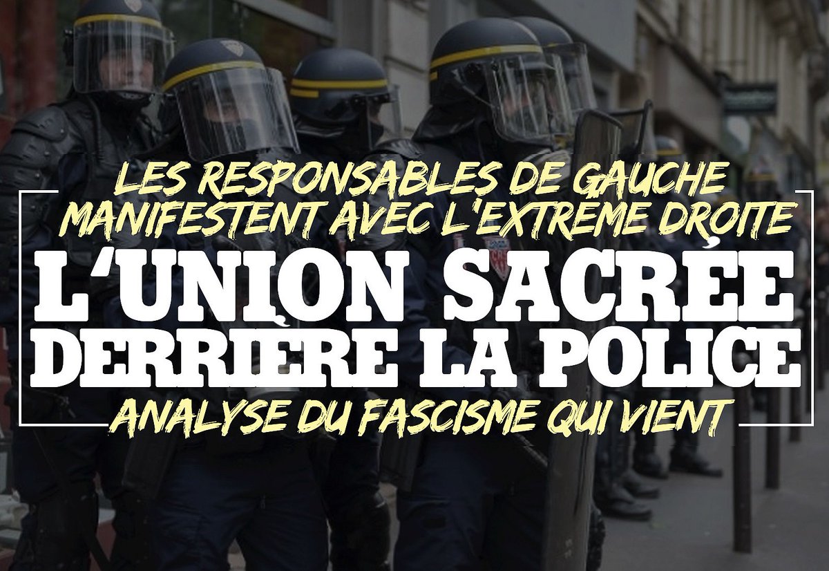 ContreAttaque_'s tweet photo. L'UNION SACRÉE DERRIÈRE LA POLICE

– Ce mercredi, le Parti Communiste, le Parti Socialiste et les Écologistes défilent avec Le Pen et #Darmanin dans une manifestation policière d'extrême droite –

#ManifPolice #ManifDeLaHonte #LeBruitDesBottes 

⬇️⬇️⬇️ https://t.co/XeZvsfQj2b