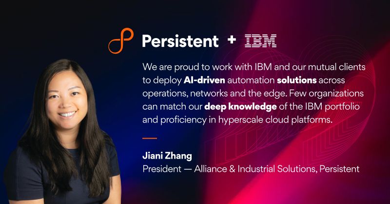 Persistentsys's tweet photo. Persistent announces partnership with @IBM to deploy and support IBM's new Automation Foundation and IBM Cloud Paks for Automation. Learn more - https://t.co/ul3oGauFCb @Jiani_Zhang #automation #container #ITmodernization #Think2021 https://t.co/x3plhyiyG7