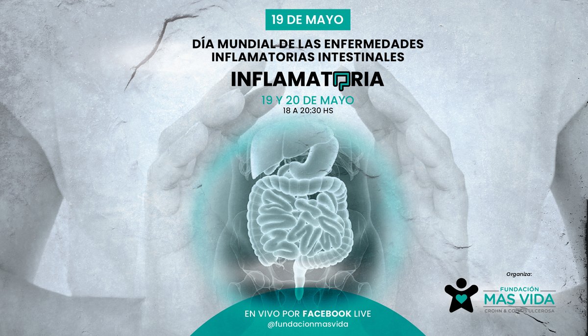 Alzamos la voz de las personas con #EnfermedadCrohn #ColitisUlcerosa #ColitisIndeterminada #EII en conmemoración del Día Mundial de la EII a través del Primer Conversatorio Argentino para pacientes con EII: INFLAMATORIA 2021 los días 19 y 20 mayo de 18 a 20,30 hs. - Facebook Live