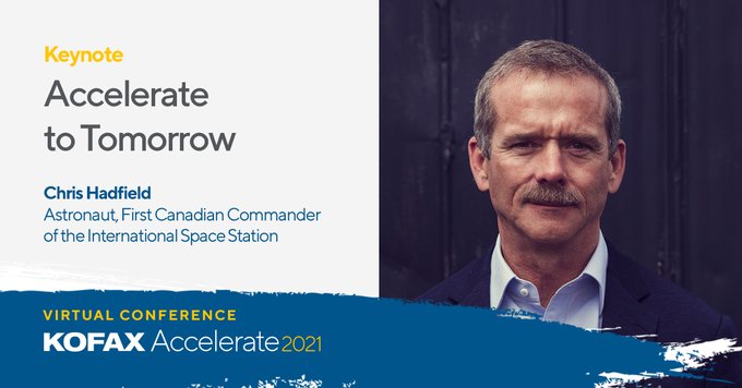 WindmillTeam's tweet photo. Excited to see our hometown hero, 🇨🇦 Astronaut, Chris Hadfield @Cmdr_Hadfield  as keynote speaker at @Kofax Accelerate 2021. Join us for the premier virtual conference #innovation #automation #AP Register today https://t.co/pTjugZdK0c https://t.co/0JDgPA7GT8