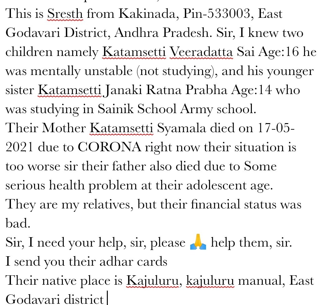 sresthasaipavan's tweet photo. @actor_Nikhil 
Sir.. Need your help sir, please help the kids https://t.co/aHa18aQix0