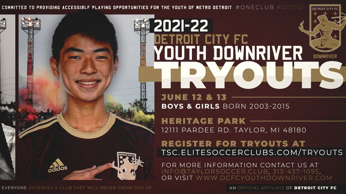 DCFCDownriver's tweet image. Looking for a great travel soccer experience? 𝐉𝐨𝐢𝐧 𝐃𝐞𝐭𝐫𝐨𝐢𝐭 𝐂𝐢𝐭𝐲 𝐅𝐂 𝐃𝐨𝐰𝐧𝐫𝐢𝐯𝐞𝐫!⁣⁣
⁣
𝐑𝐞𝐠𝐢𝐬𝐭𝐞𝐫 𝐟𝐨𝐫 𝐨𝐮𝐫 𝟐𝟏/𝟐𝟐 𝐒𝐞𝐚𝐬𝐨𝐧 𝐓𝐫𝐲𝐨𝐮𝐭
 at tsc.elitesoccerclubs.com/tryouts
⁣
𝘖𝘱𝘦𝘯 𝘧𝘰𝘳 𝘉𝘰𝘺𝘴 &amp;amp; 𝘎𝘪𝘳𝘭𝘴 𝘉𝘰𝘳𝘯 2003-2015!⁣
⁣
#DCTID